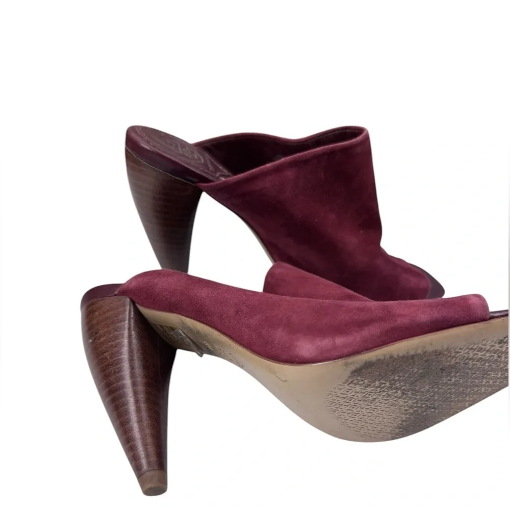 Tory Burch maroon burgundy Ellis stacked heel mule